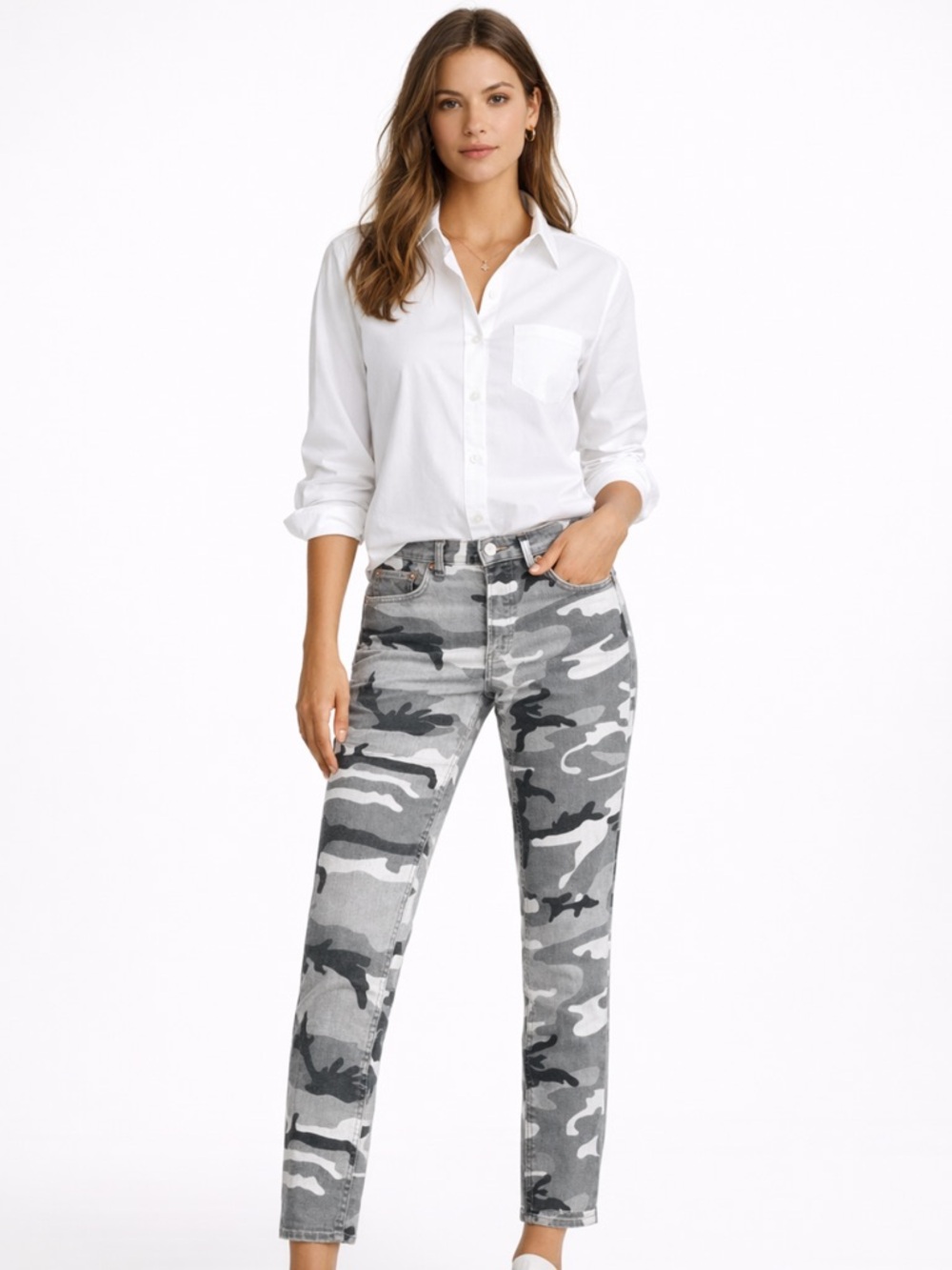 NWOT Re/Done Originals Women’s High Rise Gray Camo Ankle Length Jeans Slim Fit